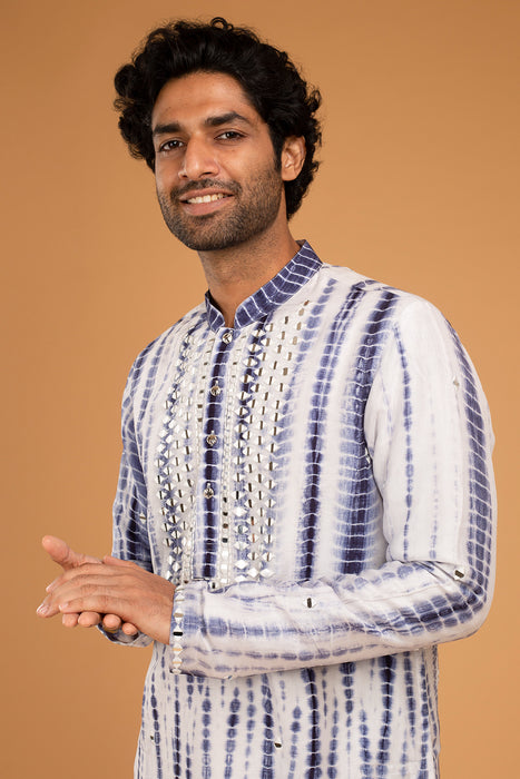 Navy Blue Mirror Kurta With Dori Work Ojis