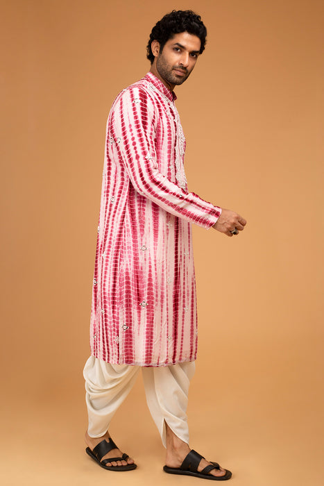 Red Tie Dye Kurta With Mirror Work