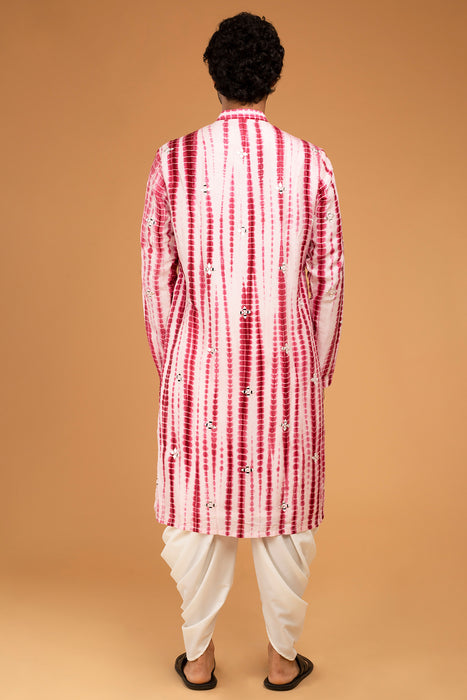 Red Tie Dye Kurta With Mirror Work