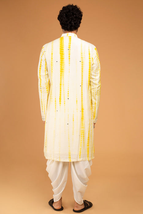 Yellow Tie Dye Kurta With Mirror Work