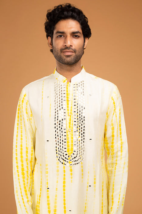 Yellow Tie Dye Kurta With Mirror Work