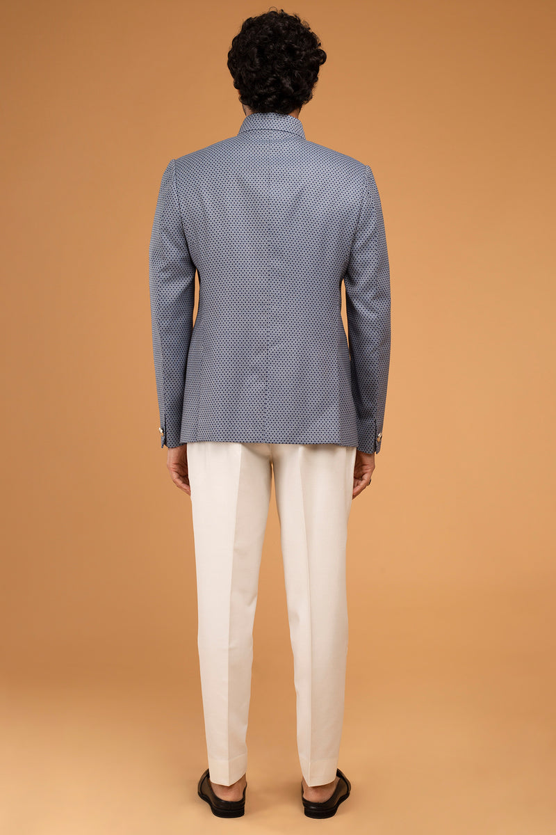 Whiteblue Texture Bandhgala With Front Panel