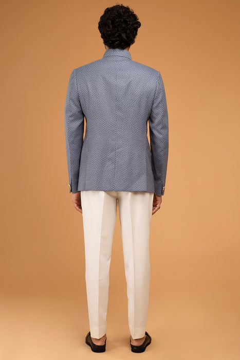 Whiteblue Texture Bandhgala With Front Panel