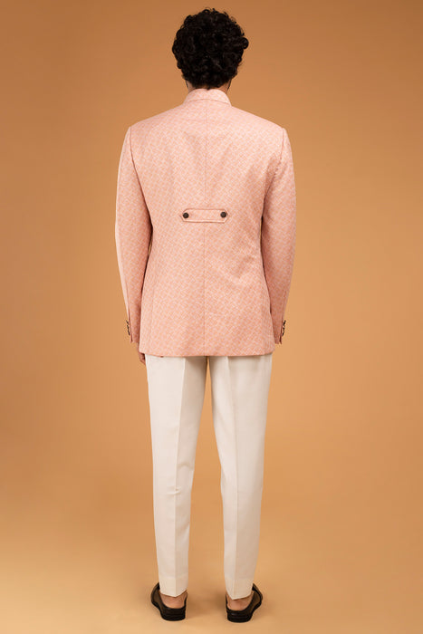 Peach Jacquard Patch Pocket Bandhgala