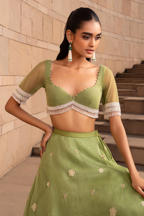 Sage Buti Lehenga Set