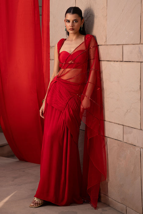 Crimson Harness Saree Set