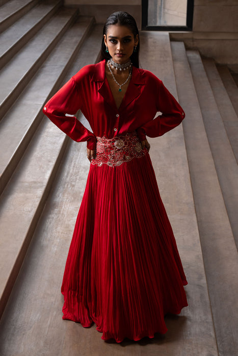 Crimson Shirt and Lehenga Set