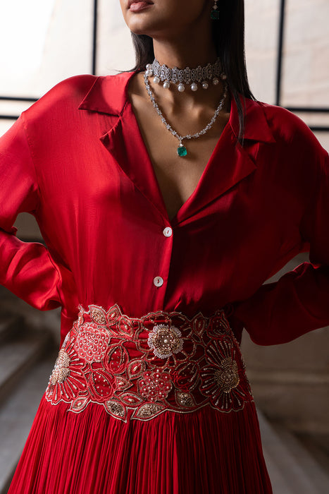 Crimson Shirt and Lehenga Set