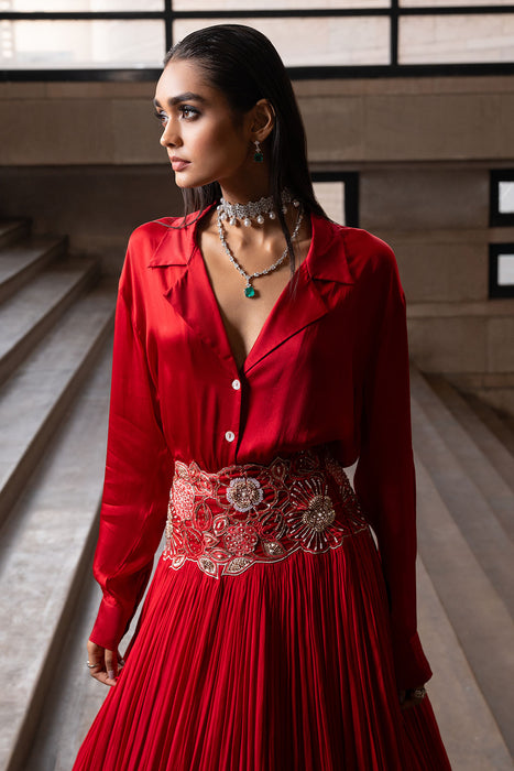 Crimson Shirt and Lehenga Set