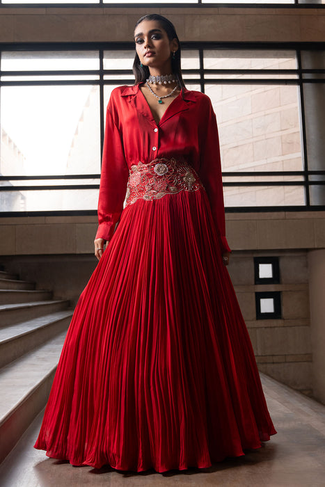 Crimson Shirt and Lehenga Set