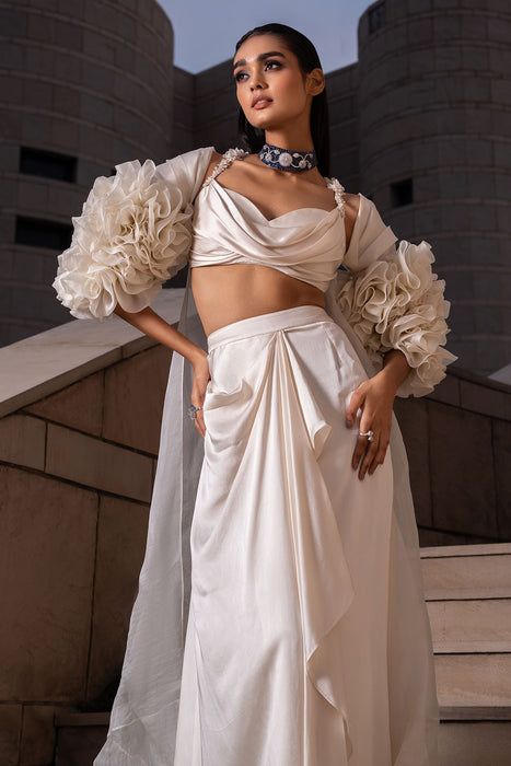 Ivory Ruffle Cape Set