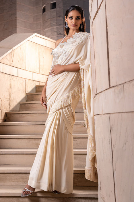 Ivory Cape-Cum-Saree Set