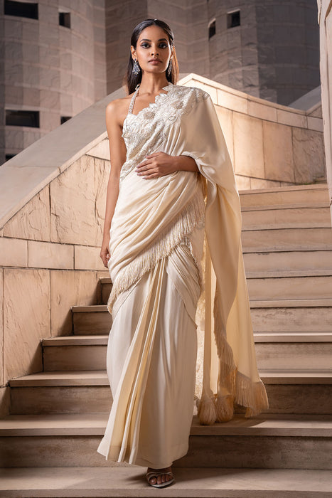 Ivory Cape-Cum-Saree Set