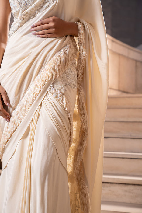 Ivory Cape-Cum-Saree Set