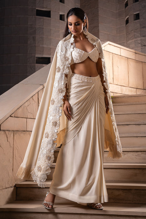 Ivory Cape-Cum-Saree Set