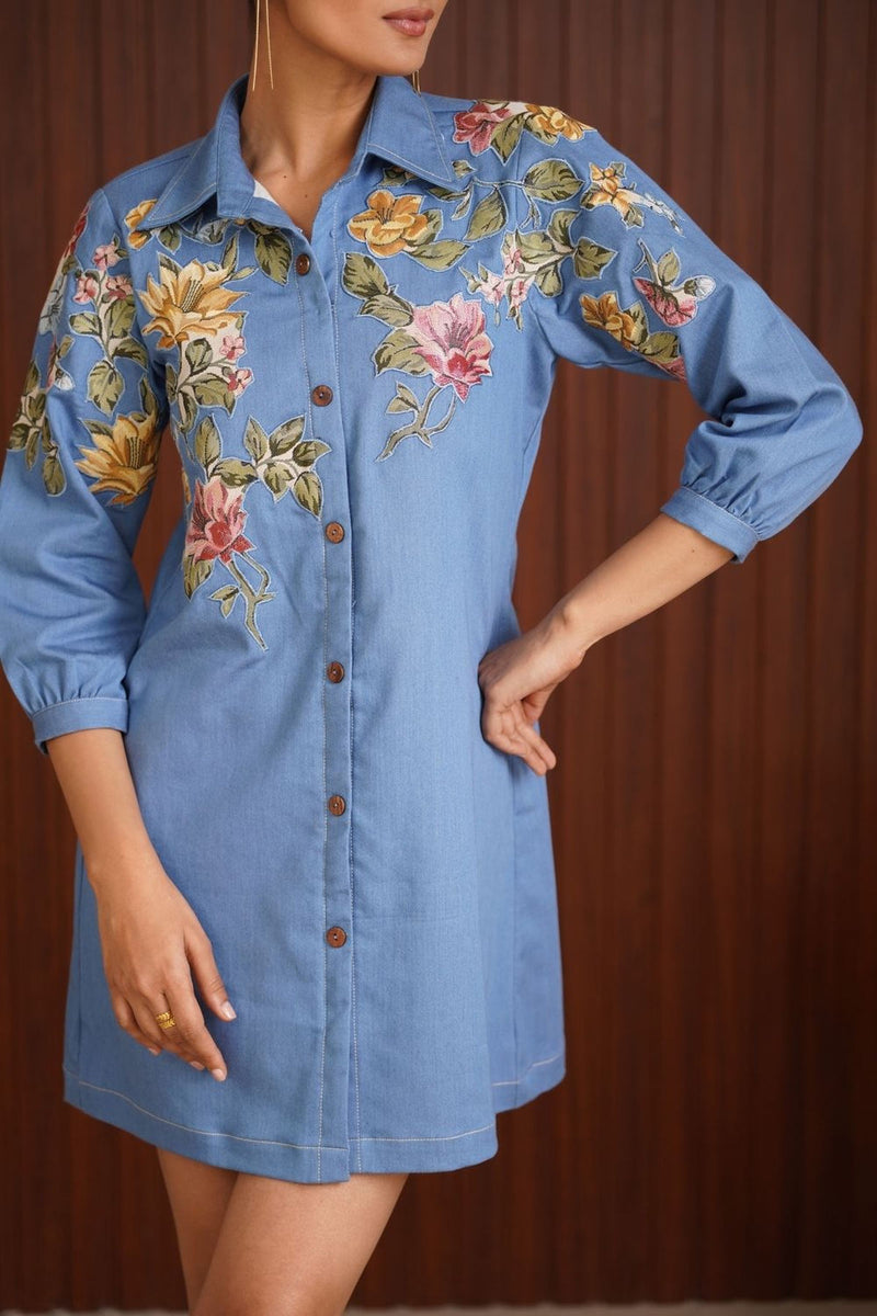 garden shirt dress - Blue